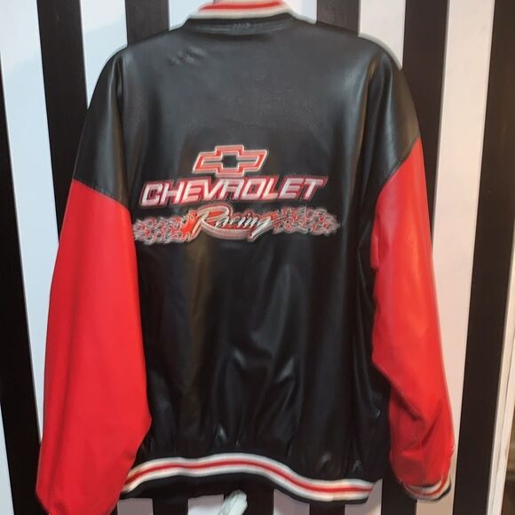 Vintage 90s Chevrolet Wool Baseball Bomber Jacket Faux Leather Sleeve XXLarge 2X - Picture 11 of 16